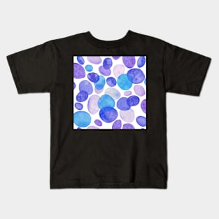 Blue Pebbles watercolour pattern, white background Kids T-Shirt